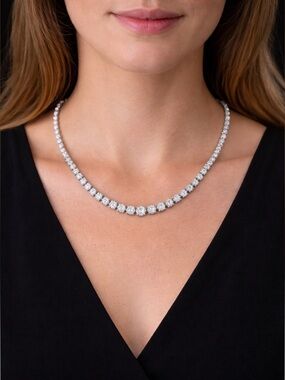 925 Sterling Silver & Cubic Zirconia Graduated 18” Tennis Necklace